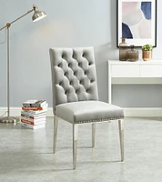 K-LIVING Regan Tufted Velvet Chair in Grey with Stainless Steel Legs (Set of 2)