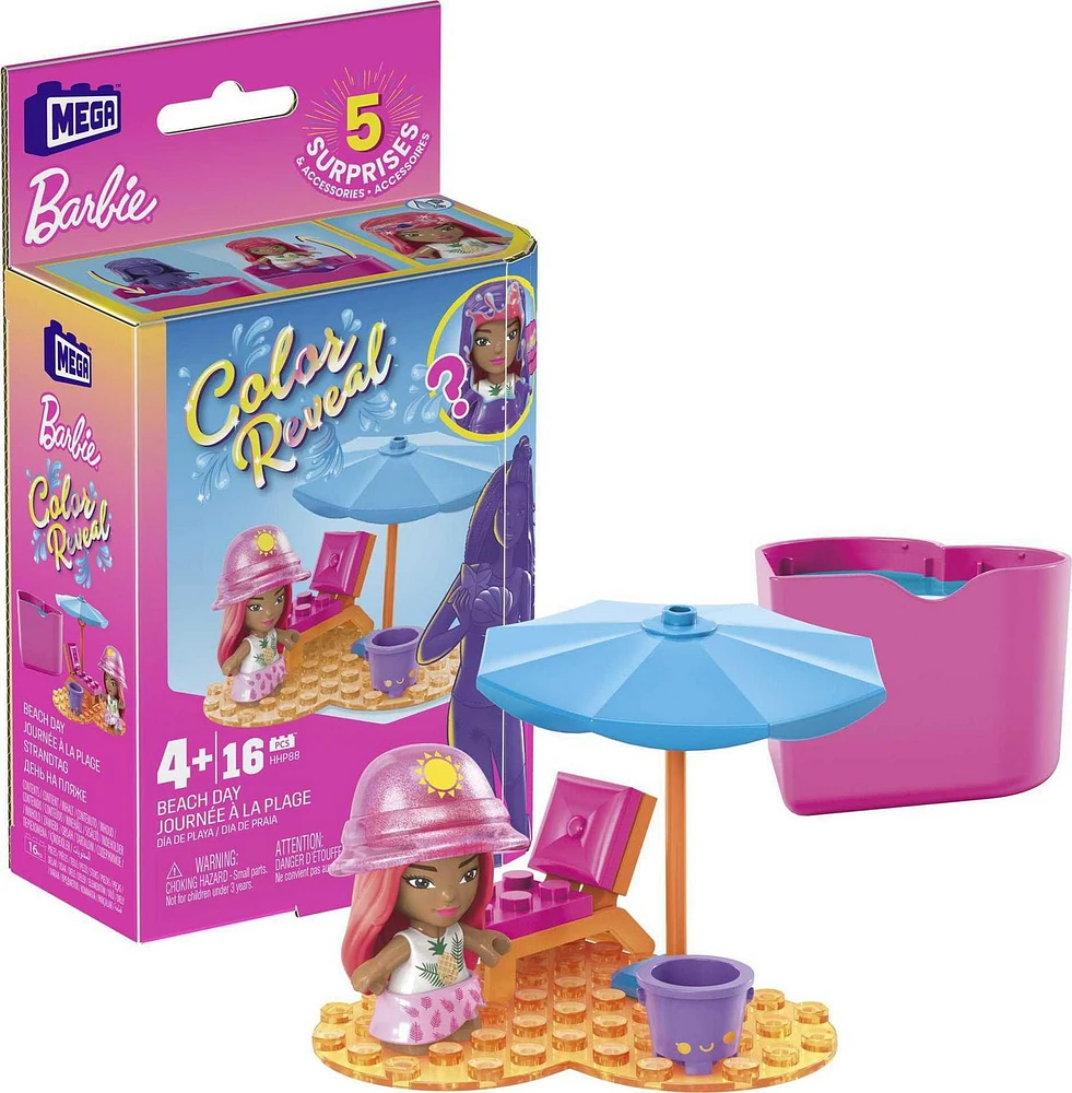 MEGA Barbie Color Reveal Beach Day Construction Set - 14 bricks and special pieces