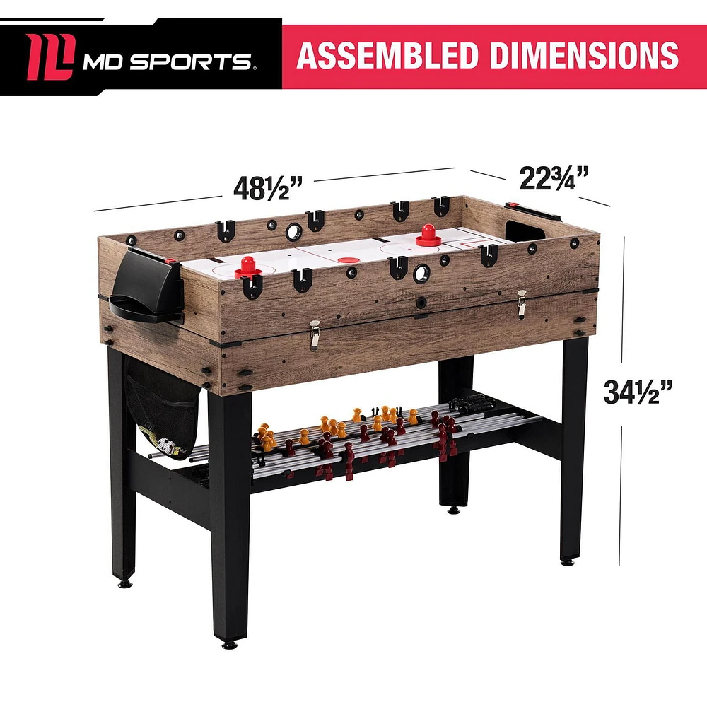 48 in. Combo Game Table, Air Hockey, Foosball and Billiards, Multi Game Table by MD Sports, Air Powered Hockey, Foosball and Billiards