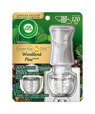 Air Wick Kit d'Huile Parfumée Enfichable Pin des Bois, 1 Réchaud + 2 Recharges (2x20mL)