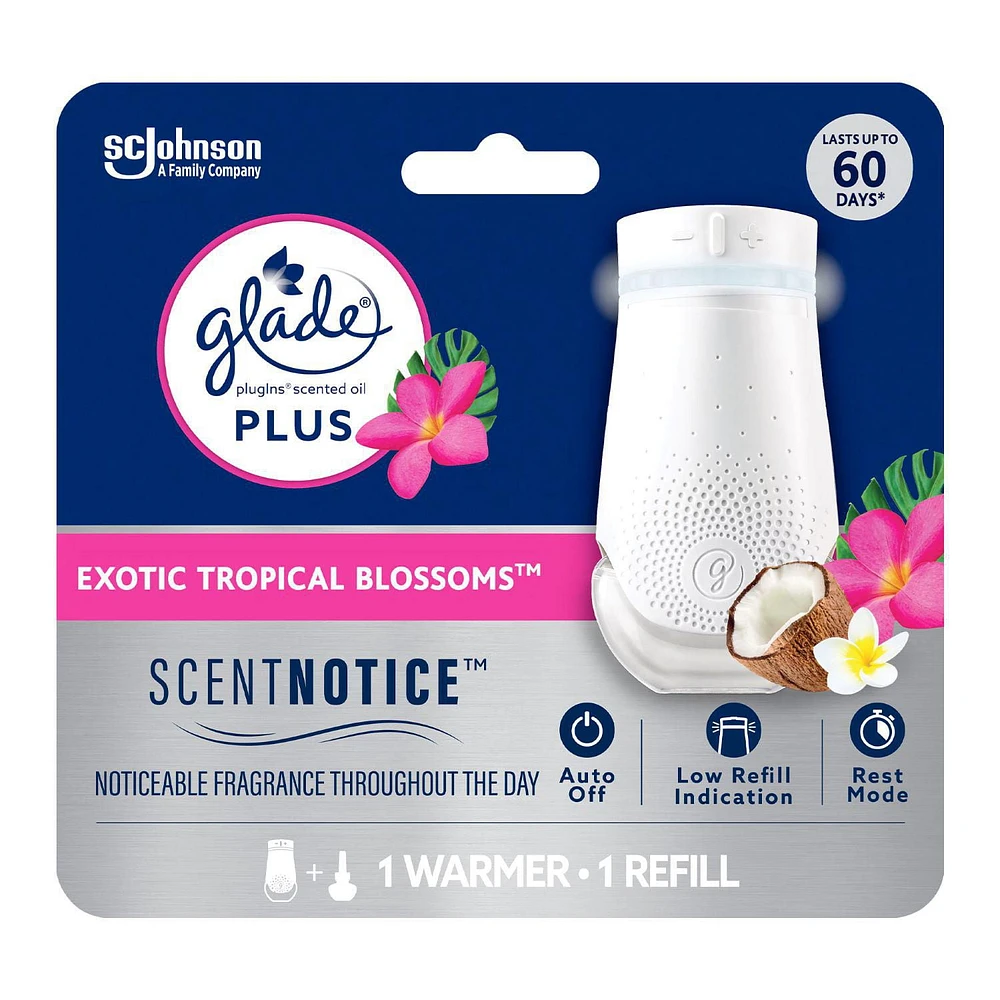 Glade Plugins® Plus Air Freshener Oil, Exotic Tropical Blossoms, 1 Warmer 1 Refill