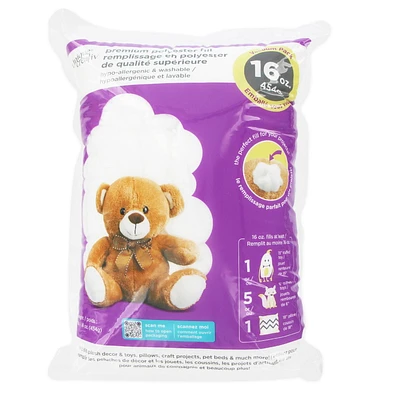 Premium Polyester Fill, 16oz (454g), Soft, Use for Toys, Pillows, Pet Beds