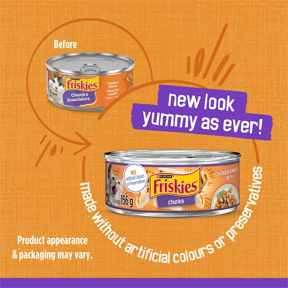 Friskies Chunks Chicken Dinner in Gravy, Wet Cat Food 156g, 156 g