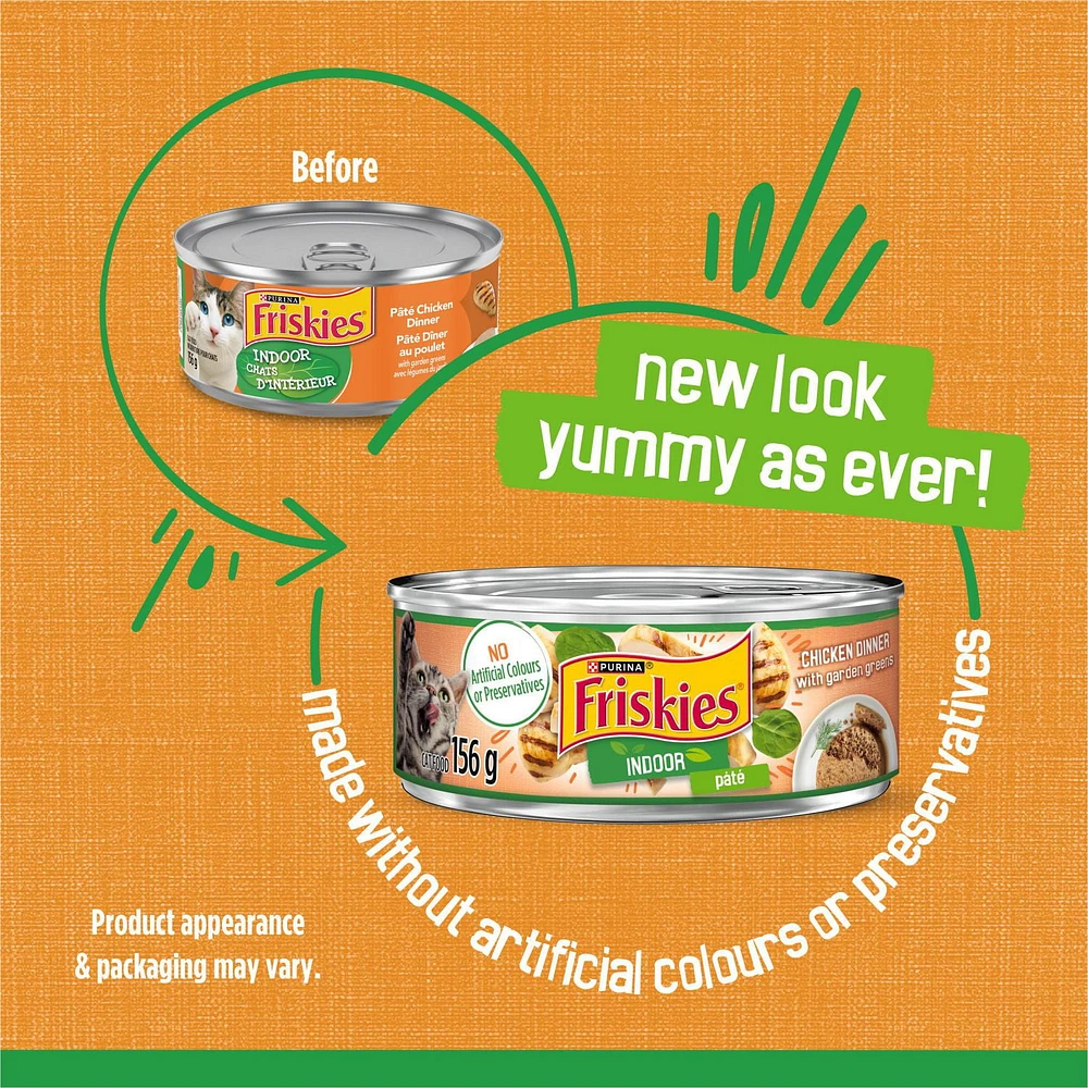 Friskies Indoor Pate Chicken Dinner with Greens, Wet Cat Food 156g, 156 g