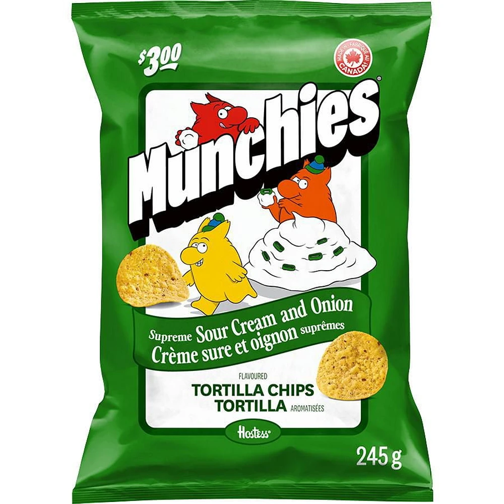 Munchies Supreme Sour Cream and Onion Flavoured Tortilla Chips, 245 g.