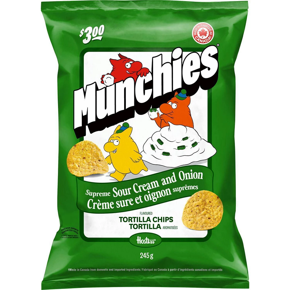 Munchies Supreme Sour Cream and Onion Flavoured Tortilla Chips, 245 g.