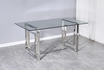 K-Living Livya Tempered Glass Dining Table Top with Chrome Stainless Steel Base