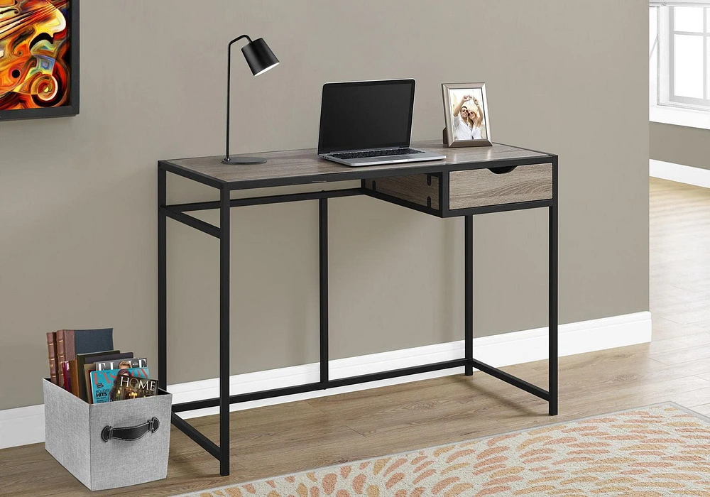 Monarch Specialties Computer Desk, Home Office, Laptop, Storage Drawer, 42"l, Work, Metal, Laminate, Brown, Black, Contemporary, Modern