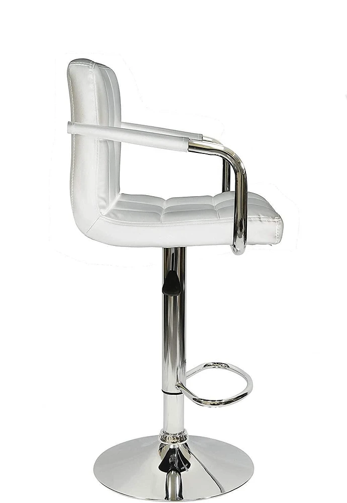 Nicer Furniture Hexagrid Hydraulic Bar Stool with Arms in White