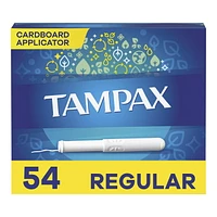 Tampax Cardboard Tampons Regular Absorbency, Anti-Slip Grip, LeakGuard Skirt, Unscented, 54 Tampons