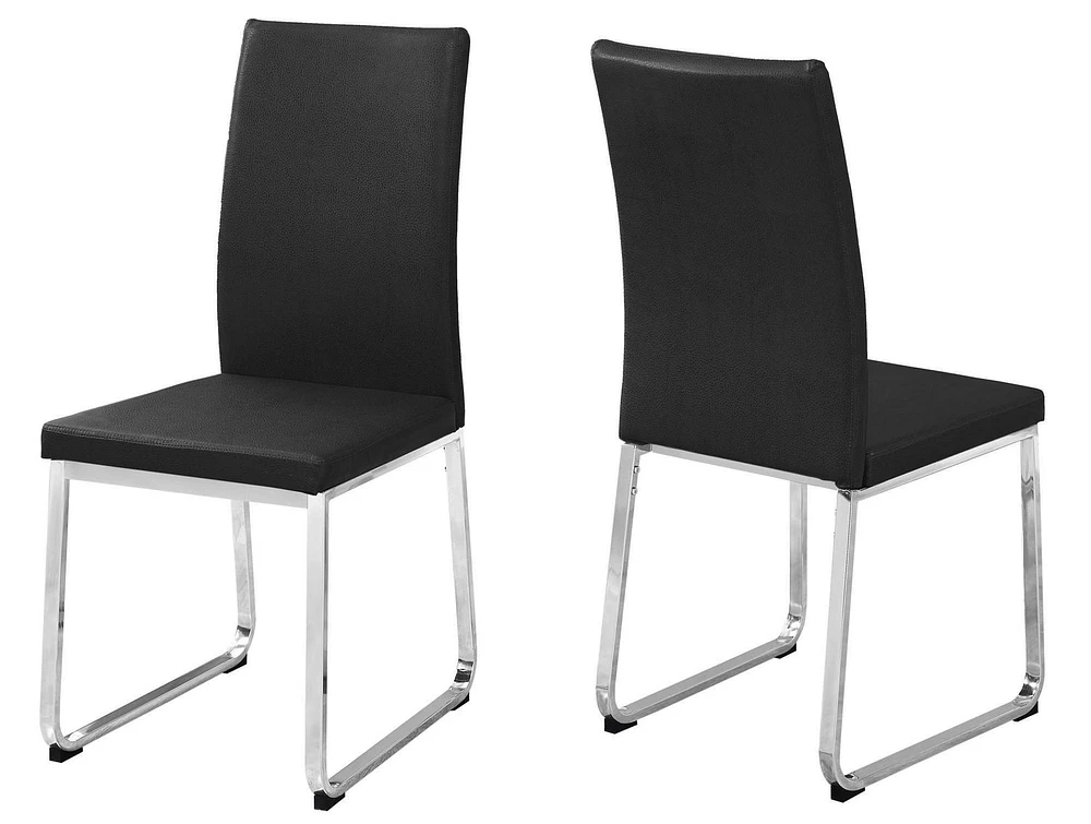 Monarch Specialties Dining Chair, Set Of 2, Side, Upholstered, Kitchen, Dining Room, Pu Leather Look, Metal, Black, Chrome, Contemporary, Modern