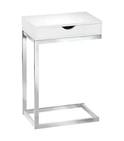 Monarch Specialties Accent Table, C-shaped, End, Side, Snack, Storage Drawer, Living Room, Bedroom, Metal, Laminate, Glossy White, Chrome, Contemporary, Modern