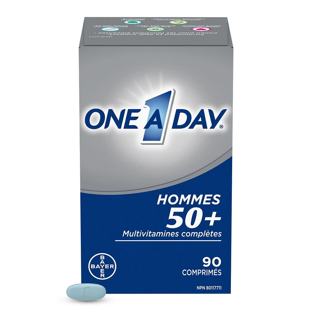 Multivitamines One A Day pour hommes de 50 ans et plus – Vitamines quotidiennes pour hommes contenant des vitamines A, B, C, D et E, du calcium, du sélénium, du magnésium et du zinc 90 comprimés