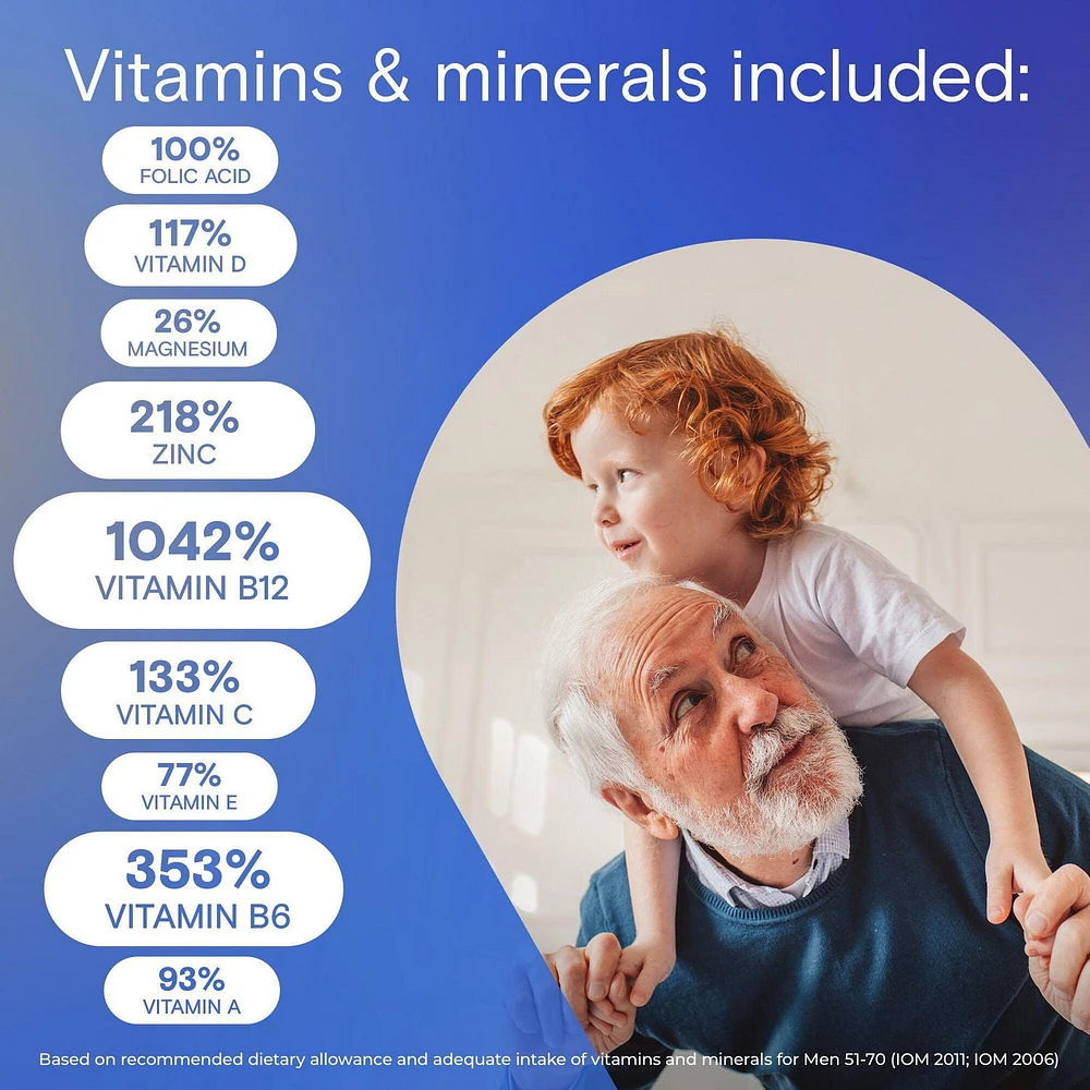 Multivitamines One A Day pour hommes de 50 ans et plus – Vitamines quotidiennes pour hommes contenant des vitamines A, B, C, D et E, du calcium, du sélénium, du magnésium et du zinc 90 comprimés