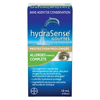 hydraSense Allergies formule complète – Gouttes oculaires sans agent de conservation contre les symptômes de sécheresse oculaire et d’allergie 10 ml