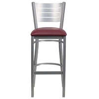 HERCULES Series Silver Slat Back Metal Restaurant Barstool - Burgundy Vinyl Seat