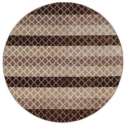 Evolution Trellis Stripes 8 ft. Round Area Rug, Beige & Brown