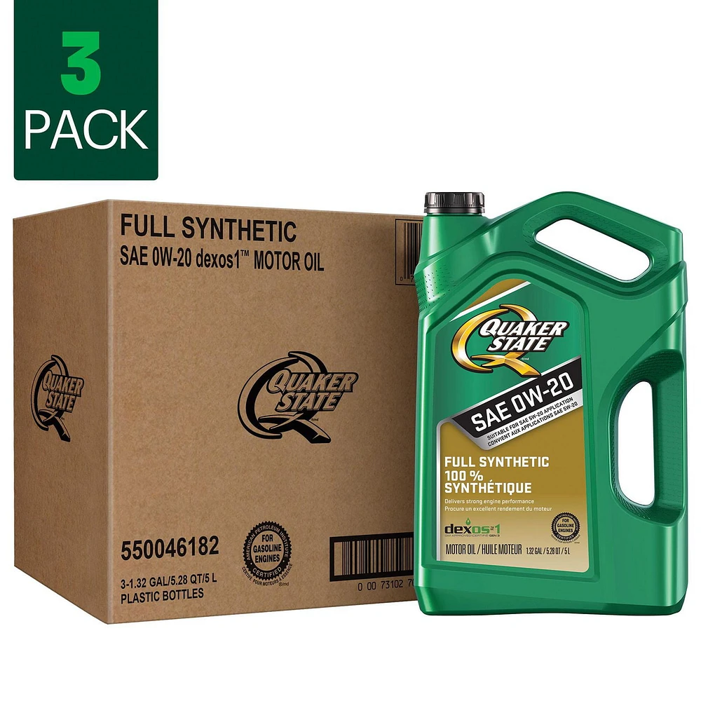 Quaker State Full Synthetic Motor Oil 0W20 jugs 3x5L