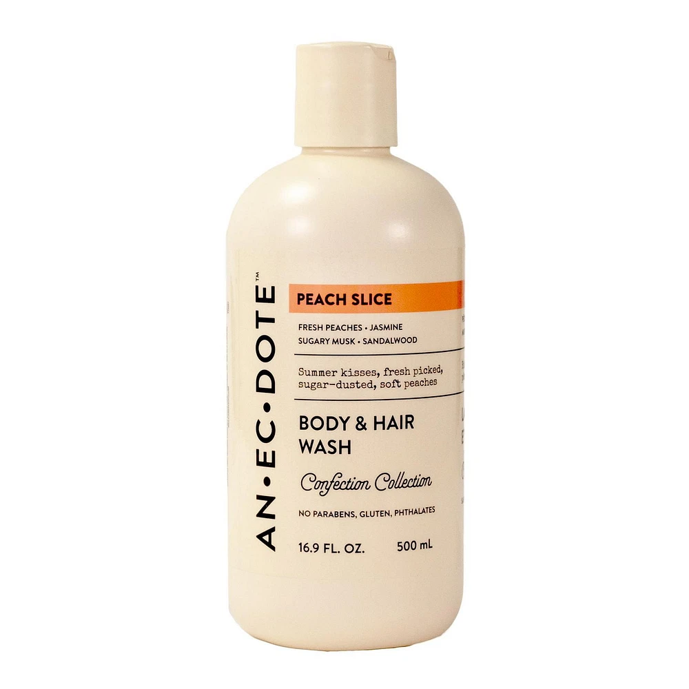 Anecdote Body and Hair Wash, Peach Slice, 16.9 FL OZ/500 mL, ANECDOTE 3-IN-1 BODY WASH PEACH SLICE