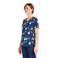 Sesame Street Cookie Monster Doctor Cookies Women's V-Neck Print Scrub Top