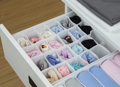 Mainstays 24 Compartment Drawer Organizer/White; Drawer Organizers Foldable Cabinet Closet Organizers and Storage Boxes for Storing Socks, Underwear, Ties