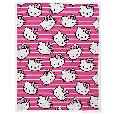 Hello Kitty 'Pink Stripes' Silk Touch Sherpa Throw Blanket in Gift Box, 100% Polyester