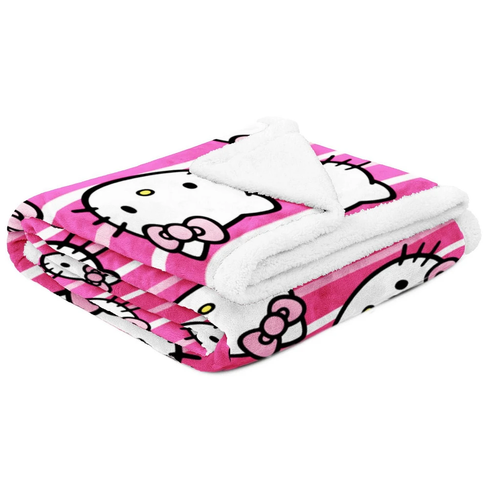 Hello Kitty 'Pink Stripes' Silk Touch Sherpa Throw Blanket in Gift Box, 100% Polyester