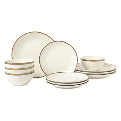 Thyme & Table Everest Collection 12-Piece Stoneware Dinnerware Set, White, Dish Set