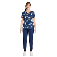 Sesame Street Cookie Monster Doctor Cookies Women's V-Neck Print Scrub Top