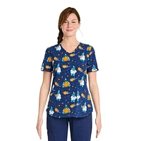 Sesame Street Cookie Monster Doctor Cookies Women's V-Neck Print Scrub Top