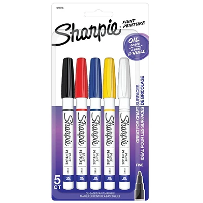 Sharpie Oil-Based Paint Markers, Fine Point, Assorted Colours, 5 Count