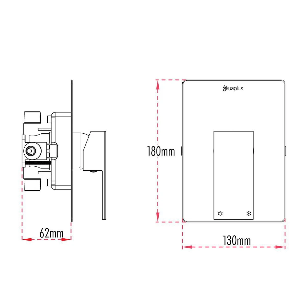 The akuaplus® - SHELA pressure balance valve kit with square spout.