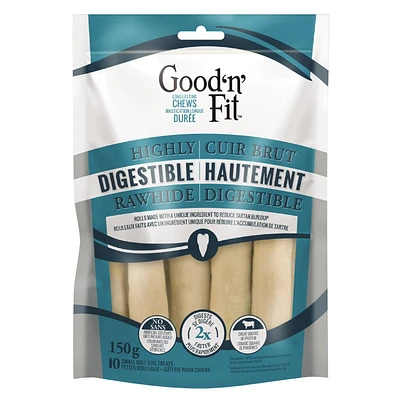 Good 'n' Fit Rawhide Dental Long Lasting Dog Chew and Dog Treat, Digest 2x faster 6ct Small