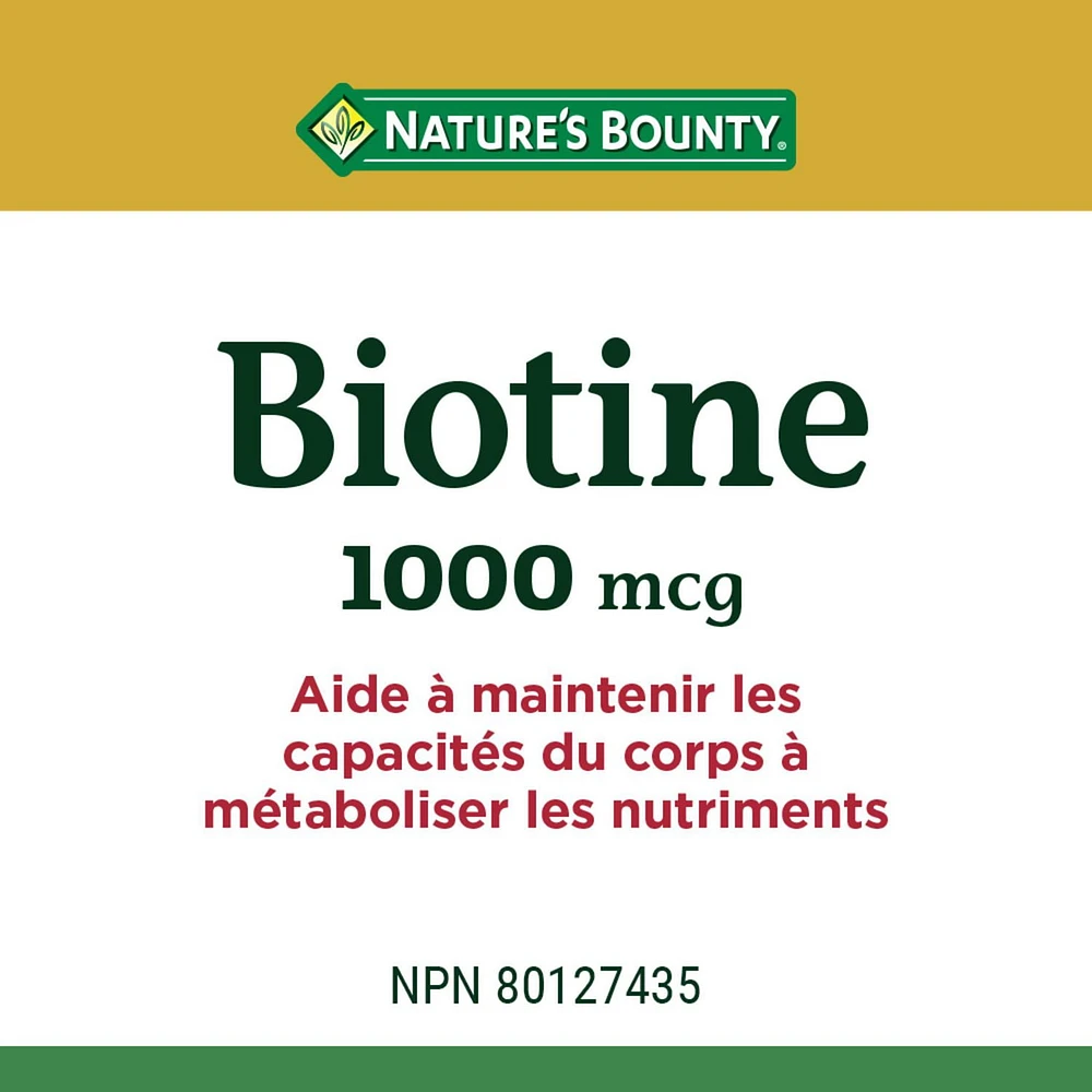 NATURE'S BOUNTY Biotin, 1000 mcg, Helps to Maintain the Body's Ability to Metabolize Nutrients, A Factor In The Maintenance Of Good Health, Value Size, Coated Tablets 200.0 count, 200 Tablets