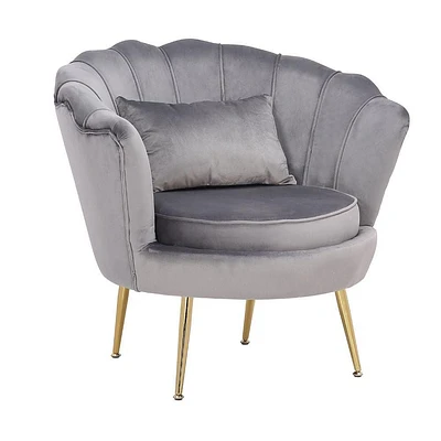 Upholstered Velvet Lounge Chair in Grey with gold legs, Living room Velvet Lounge chair