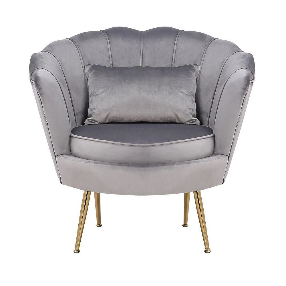 Upholstered Velvet Lounge Chair in Grey with gold legs, Living room Velvet Lounge chair