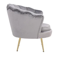 Upholstered Velvet Lounge Chair in Grey with gold legs, Living room Velvet Lounge chair