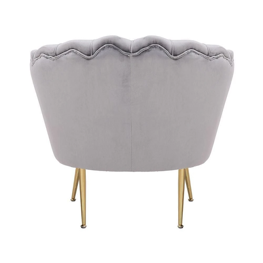 Upholstered Velvet Lounge Chair in Grey with gold legs, Living room Velvet Lounge chair