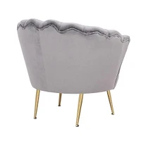 Upholstered Velvet Lounge Chair in Grey with gold legs, Living room Velvet Lounge chair