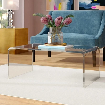 Acrylic Coffee Table 16" H x 39" W x 20" D , Acrylic Clear Coffee Table, Transparent Coffee Table, Rectangular Acrylic Coffee Table, For Living Room, Entryway, Dining Room, Sofa Table