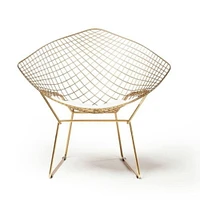 Bertoia Style Metal Lounge Chair with pad included, Livingroom Lounge Chair Metal Shinny