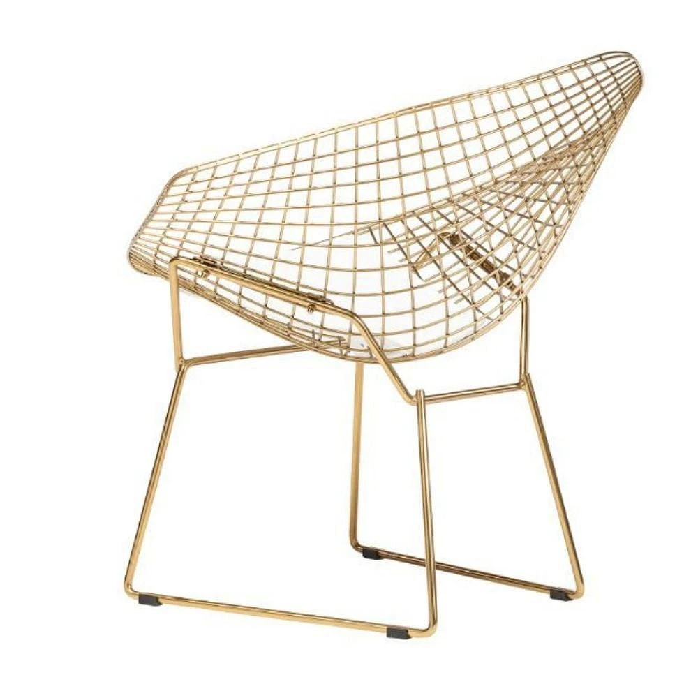 Bertoia Style Metal Lounge Chair with pad included, Livingroom Lounge Chair Metal Shinny