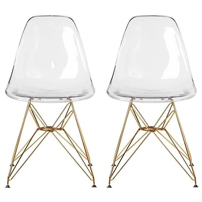 Eiffel Style Acrylic seat with gold legs, modern side Chair, Dining Chair clear set 2