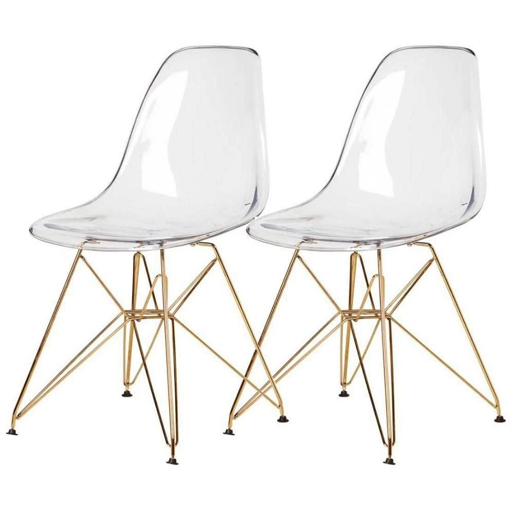 Eiffel Style Acrylic seat with gold legs, modern side Chair, Dining Chair clear set 2