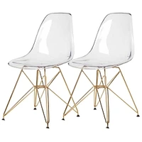 Eiffel Style Acrylic seat with gold legs, modern side Chair, Dining Chair clear set 2