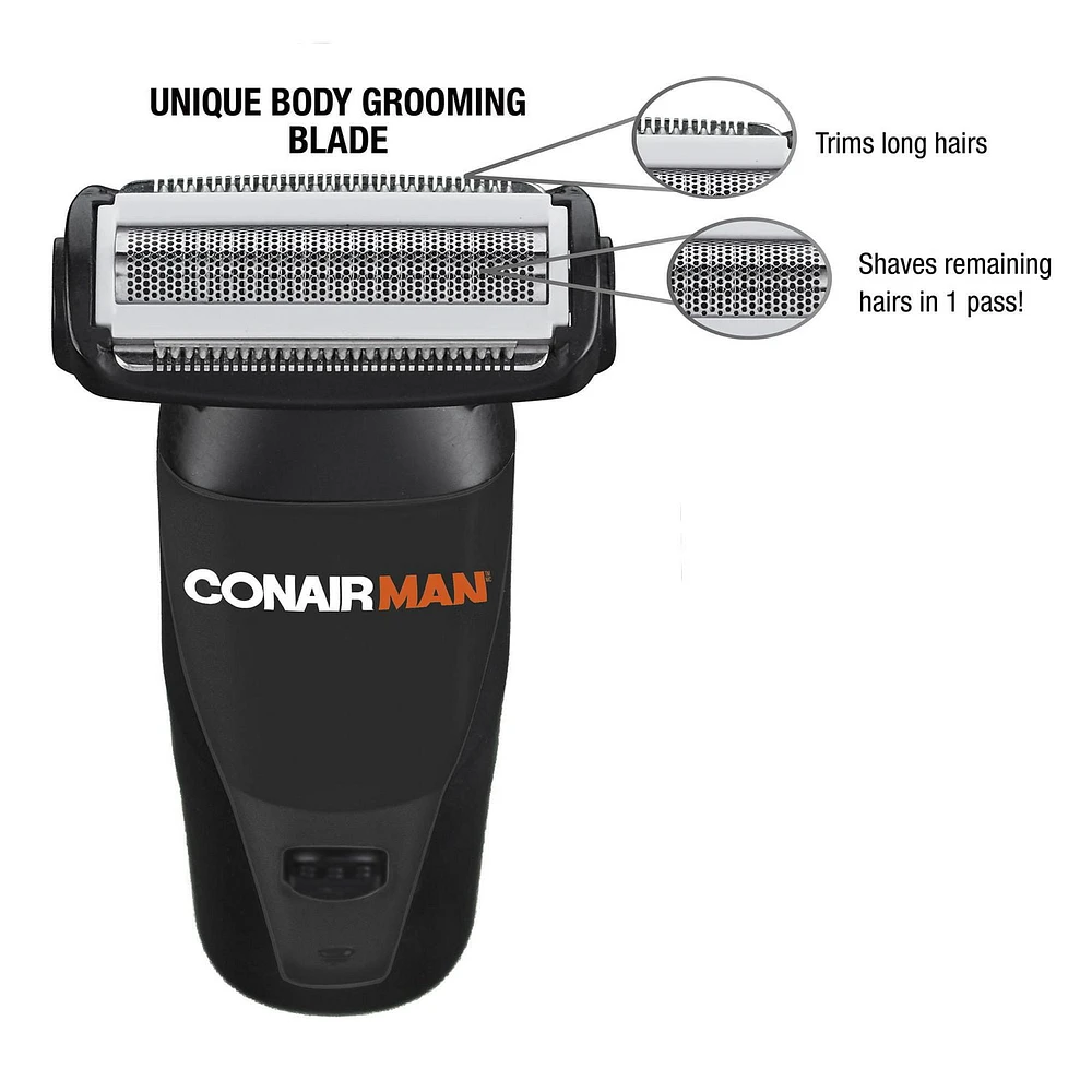 Conair Man Under the Belt Lithium Ion Groin & Body Groomer with Trimmer & Shaver, Unique body grooming blade