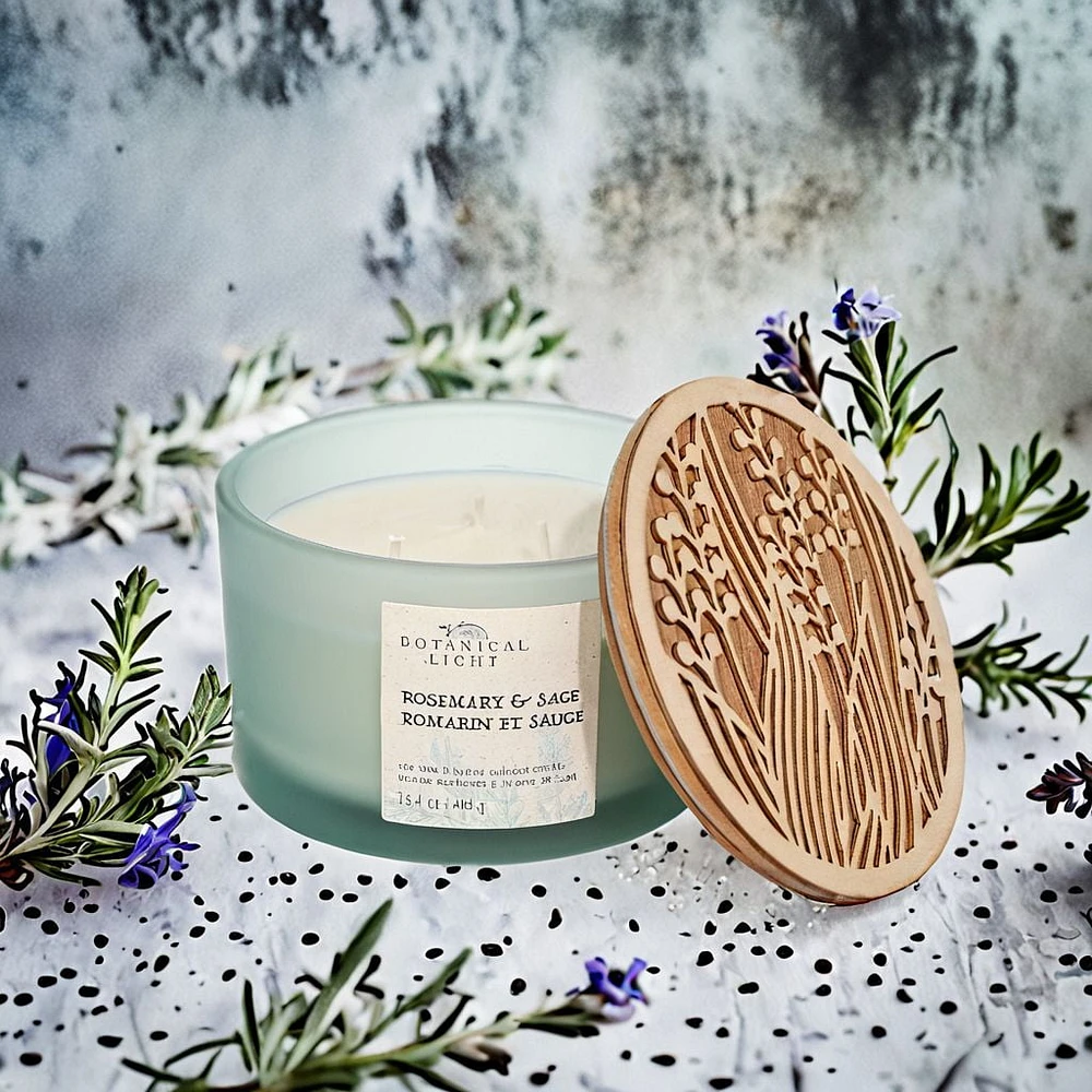 Botanical Light 16.4OZ Rosemary & Sage Soy Wax Blended Scented Candle,3 cotton wick, · 16.4oz<br>· 465g<br>· 1 pack