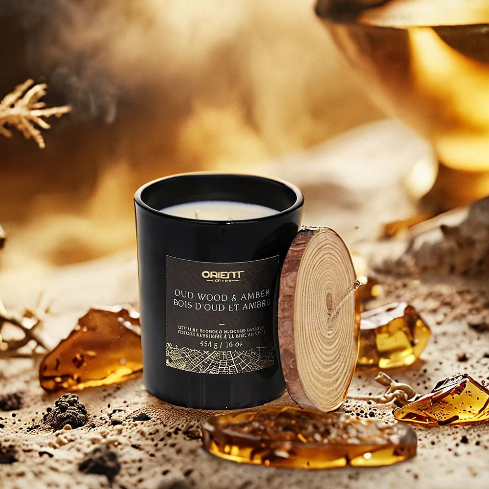 Orient 16OZ OUD WOOD & AMBER Soy Wax Blended Scented Candle,2 cotton wick, · 16oz<br>· 454g<br>· 1 pack