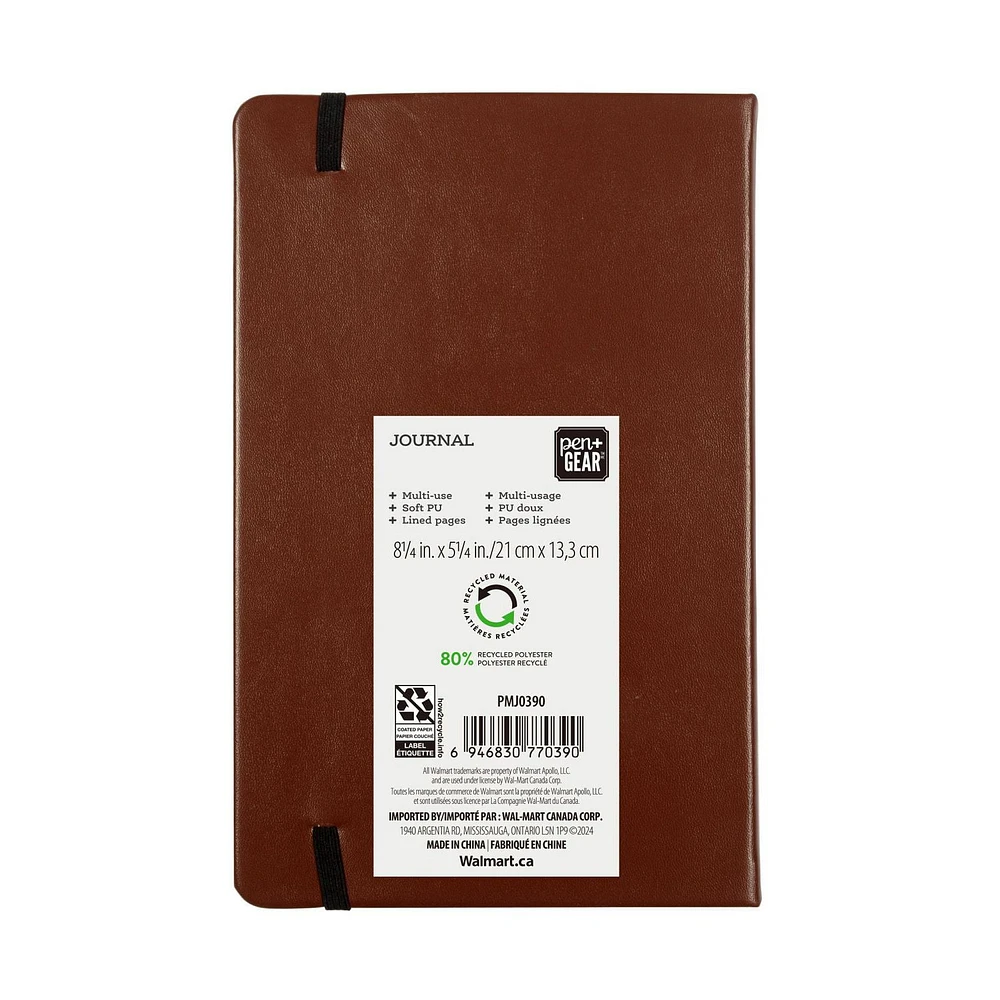 PG BOND LTHR BROWN JOURNAL, 8.25 in L x 5.25 in W, 120 sheets, Lined Paper