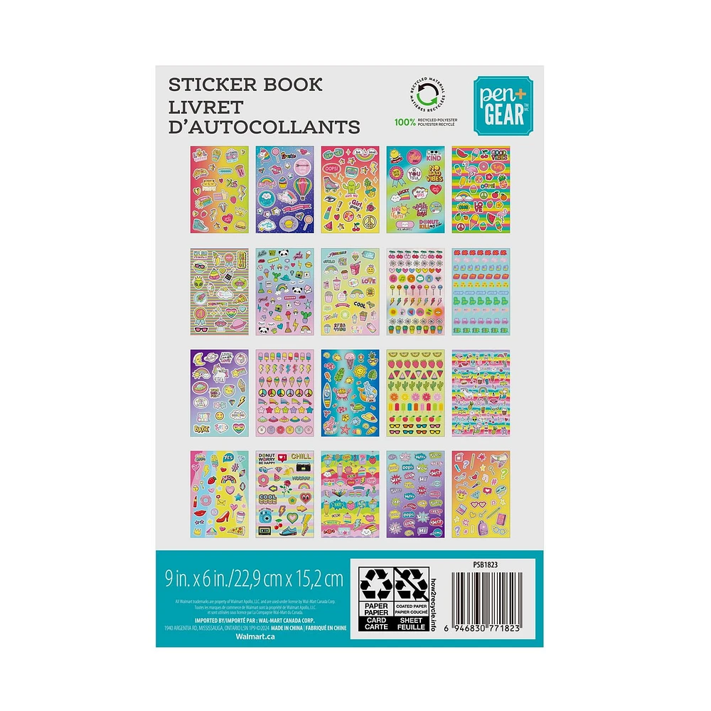 PG sticker book, 9 in L x 6 in W, 40 sheets